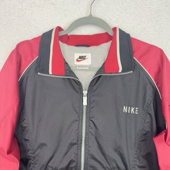 VTG Nike Track Jacket Youth Large (12-14) Black Red Windbreaker Full ZIp Lined - Picture 2 of 15